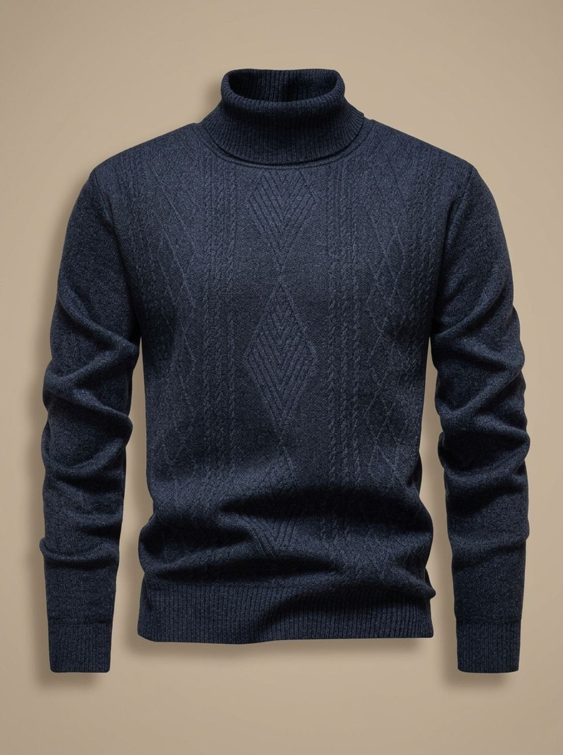 Men's Argyle Cable-Knit Turtleneck Sweater in a Slim Cut - Dark Gray