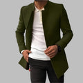 Men's Slim Fit Open-Front Wool Coat with Collarless Neckline – Green
