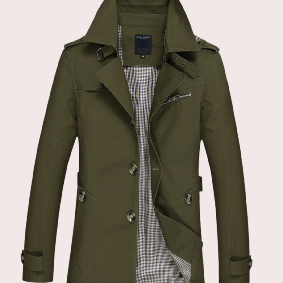 Men's Tailored Epaulette Trench Coat - Army Green