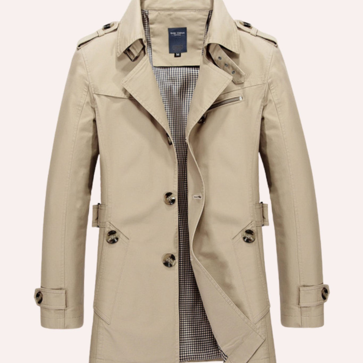 Men's Tailored Epaulette Trench Coat - Beige