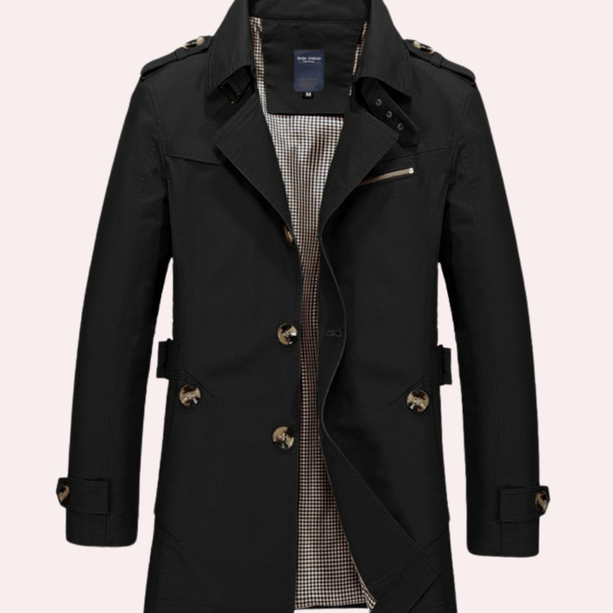 Men's Tailored Epaulette Trench Coat - Black