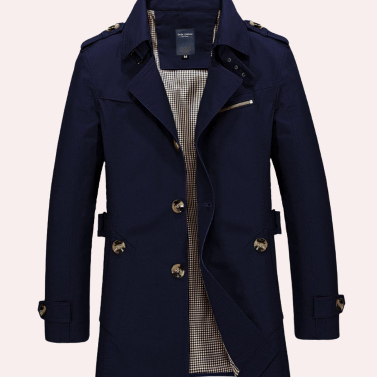 Men's Tailored Epaulette Trench Coat - Dark Blue