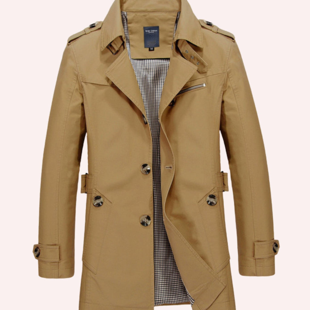 Men's Tailored Epaulette Trench Coat - Khaki