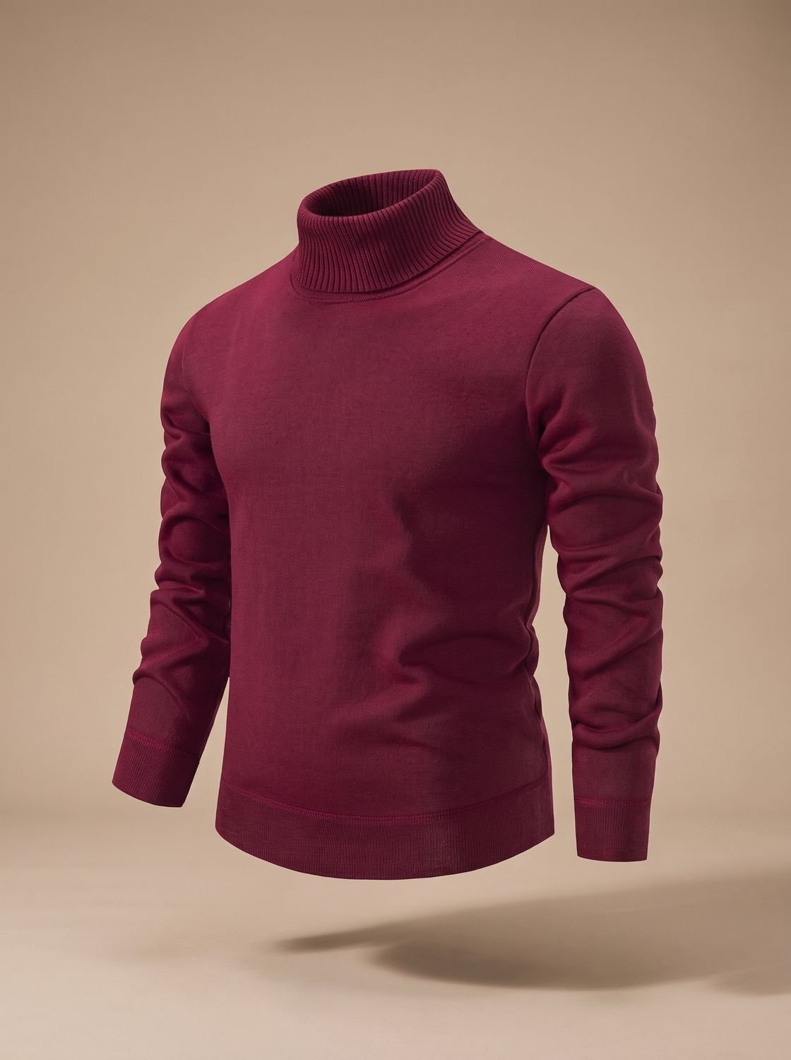Men's Ribbed Collar Turtleneck Sweater for Layering - Burgundy