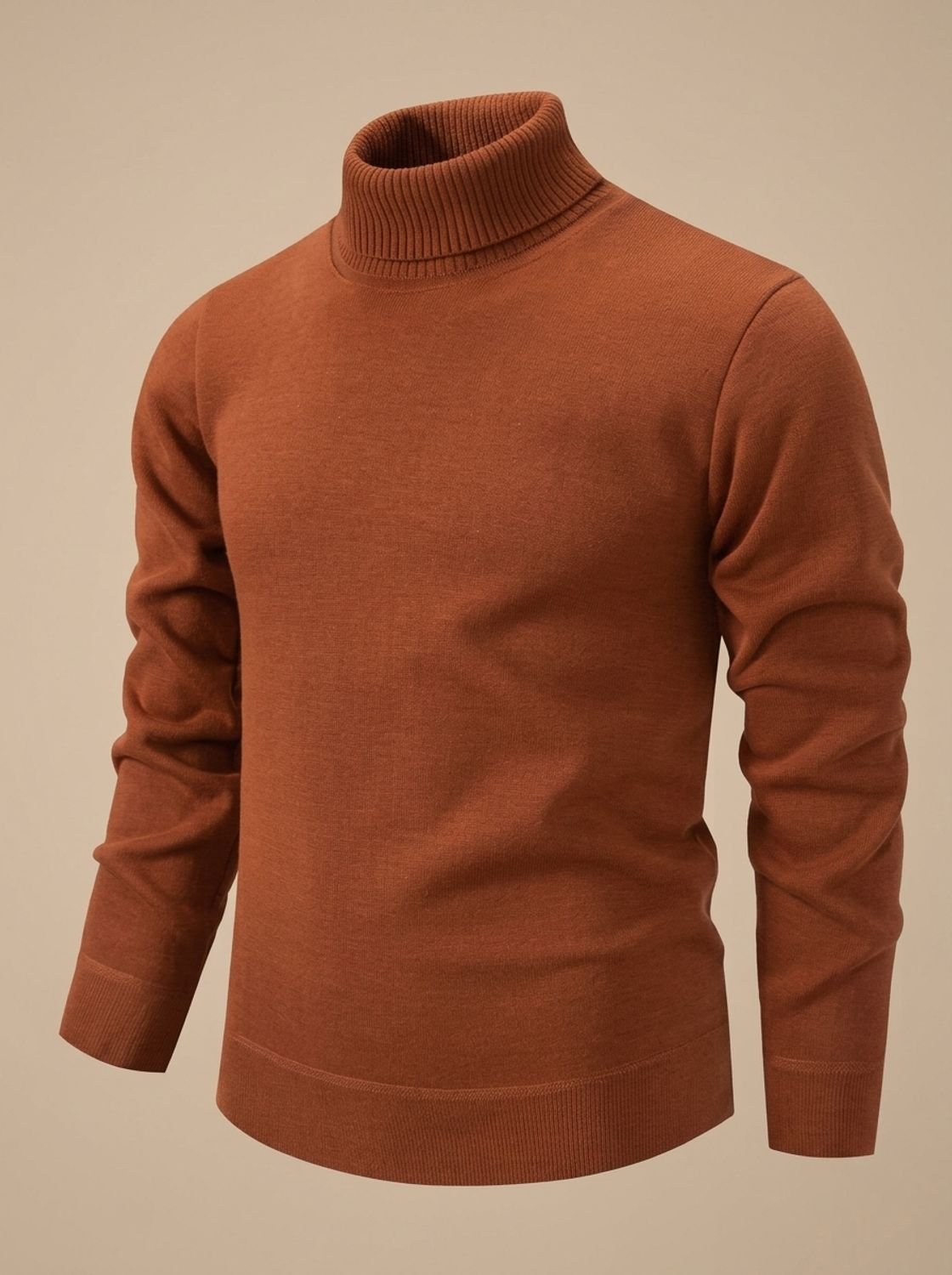 Men's Ribbed Collar Turtleneck Sweater for Layering - Caramel