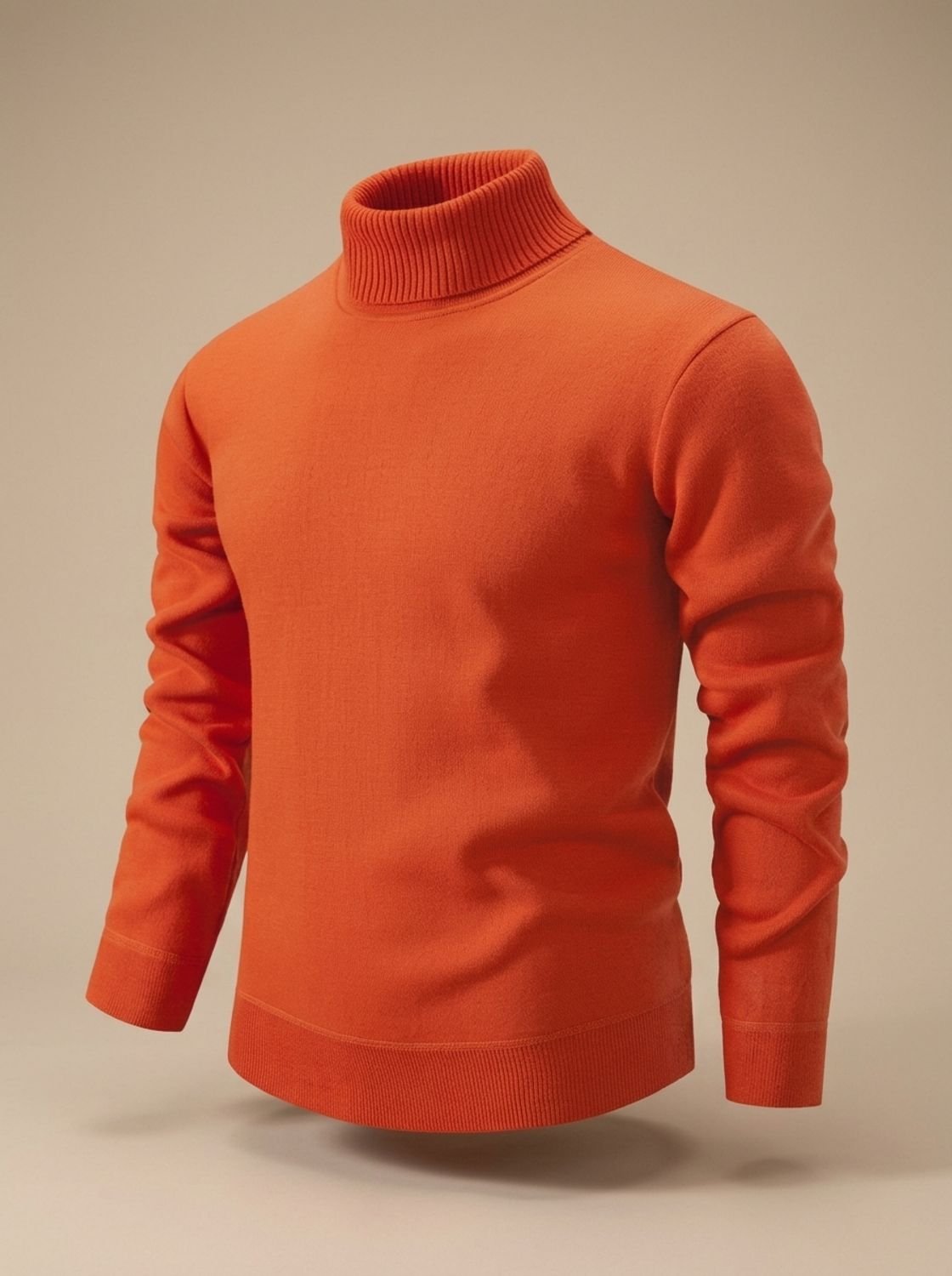 Men's Ribbed Collar Turtleneck Sweater for Layering - Orange