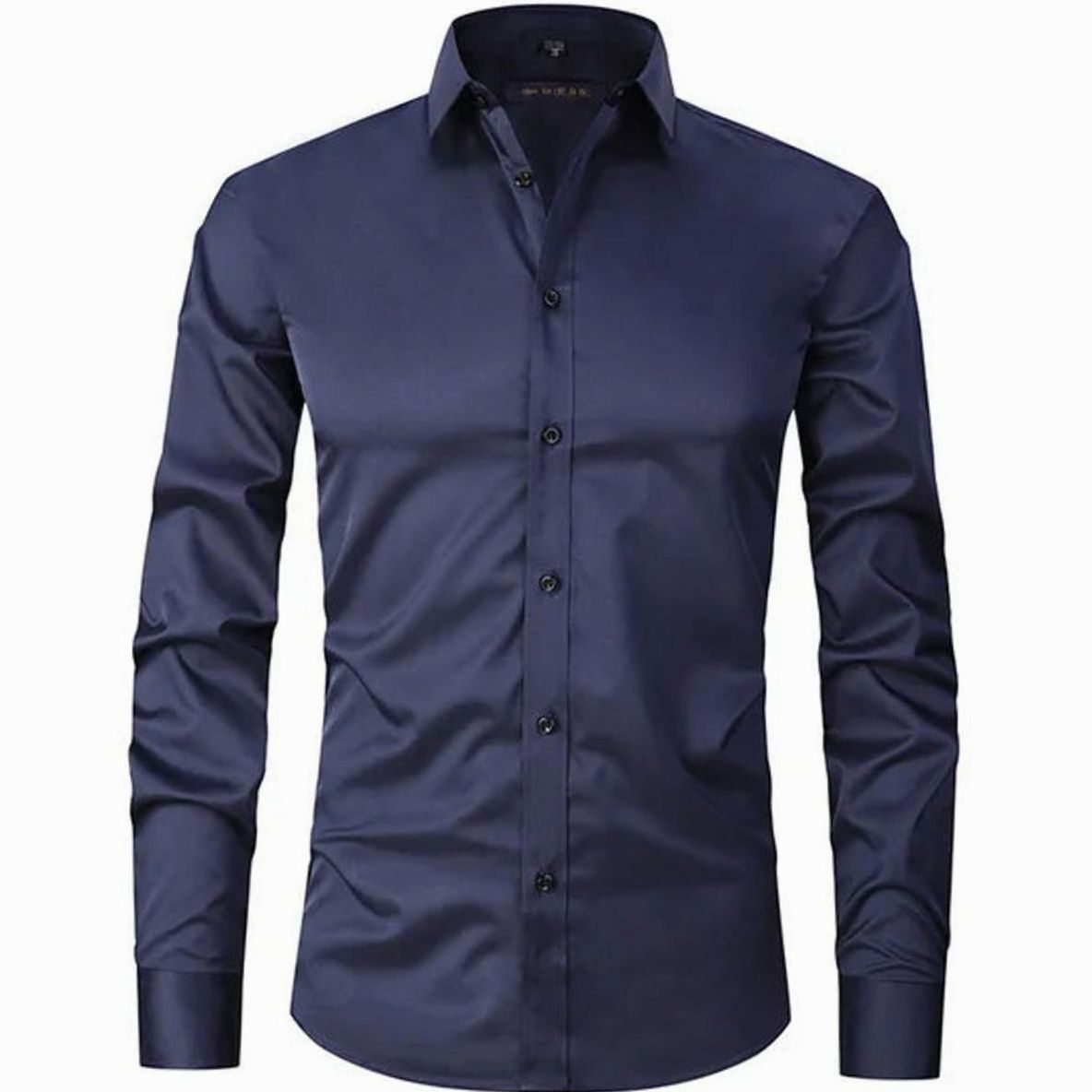 Men's Tailored Spread Collar Office Dress Shirt - Navy Blue