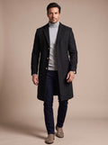 Men's Slim Knee-Length Overcoat with Notch Lapels - Black