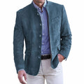 Men's Tailored Suede Sport Blazer With Band Collar - Blue