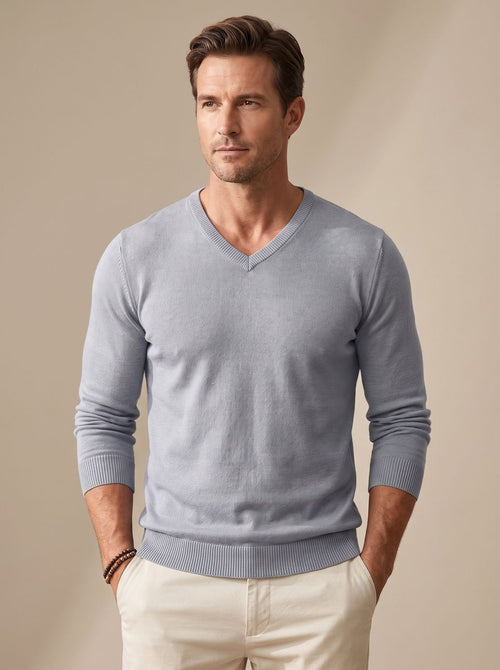 Men's Business Casual V-Neck Sweater with Stretch