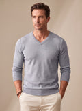 Men's Business Casual V-Neck Sweater with Stretch - Light Gray