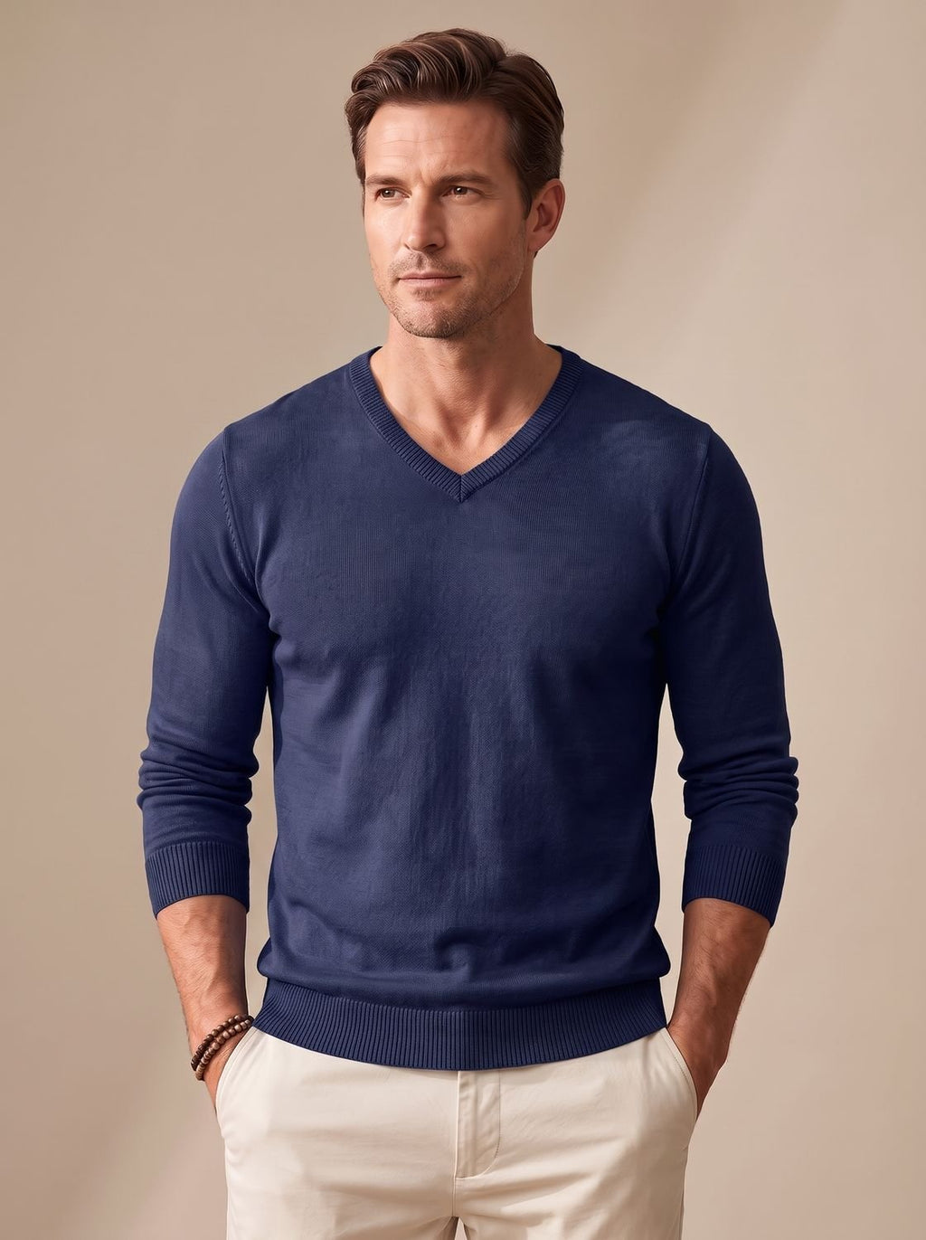 Men's Business Casual V-Neck Sweater with Stretch