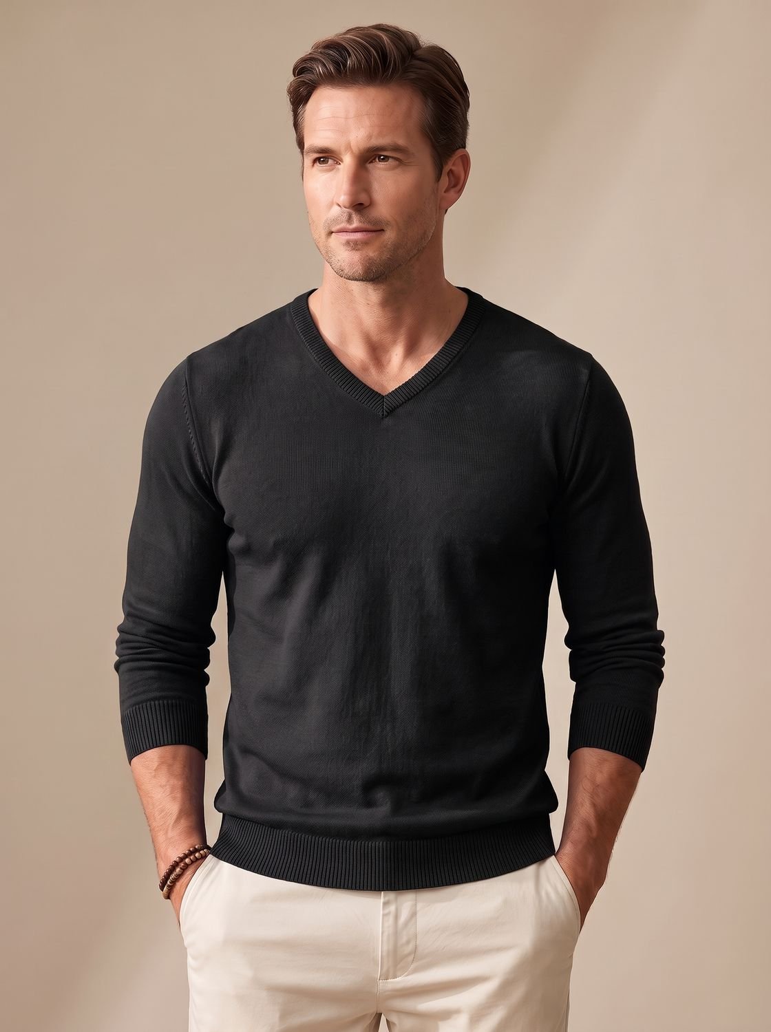Men's Business Casual V-Neck Sweater with Stretch