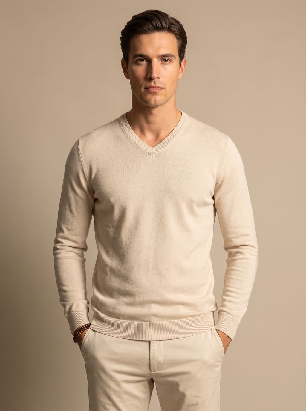 Men's Business Casual V-Neck Sweater with Stretch