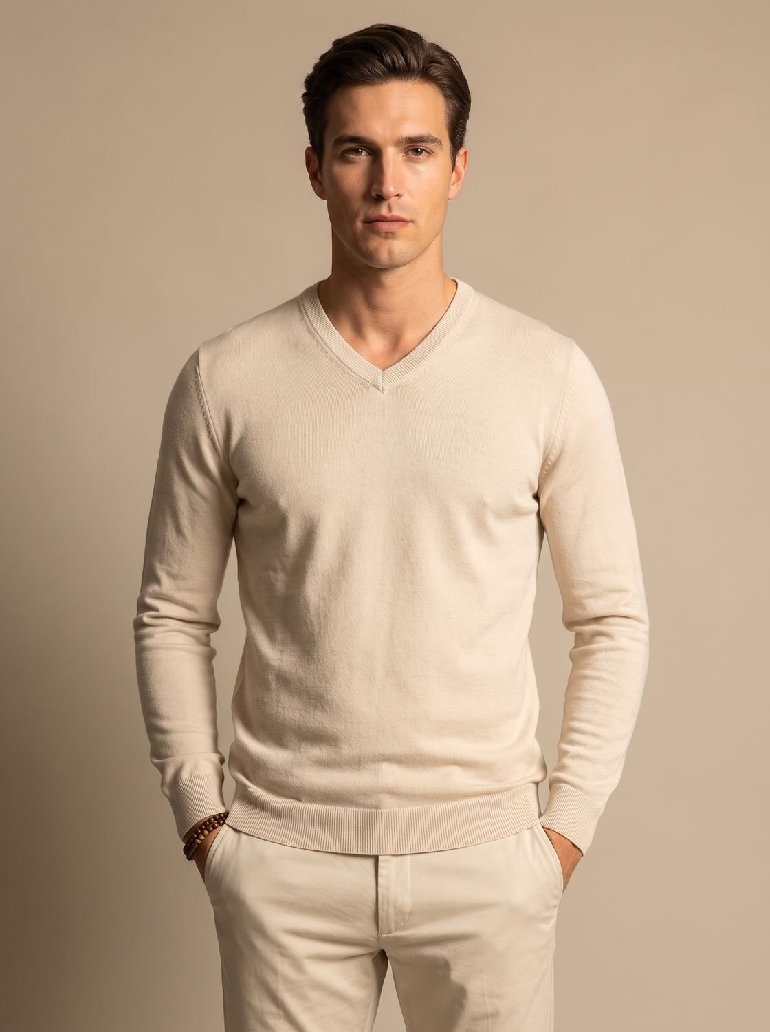 Men's Business Casual V-Neck Sweater with Stretch