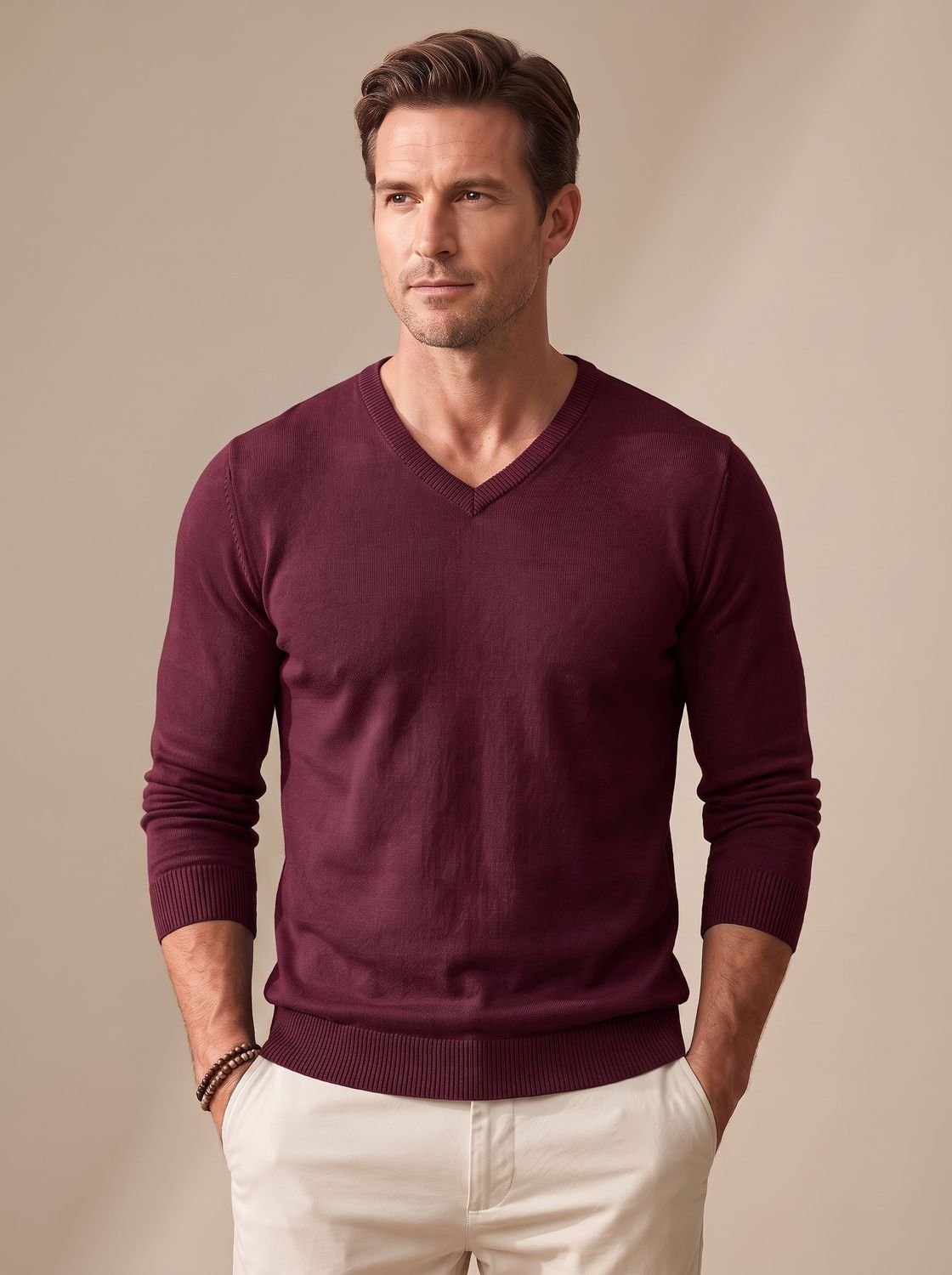 Men's Business Casual V-Neck Sweater with Stretch
