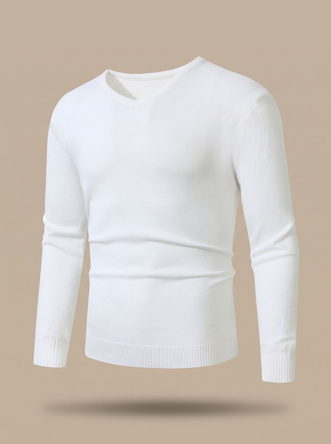 Men's Business Casual V-Neck Sweater with Stretch - White