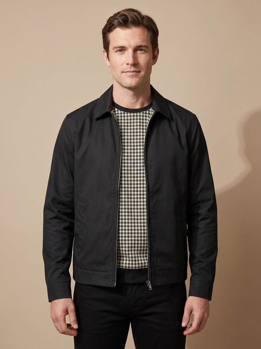 Men's Classic Harrington Zip Jacket with Contrast Check Lining