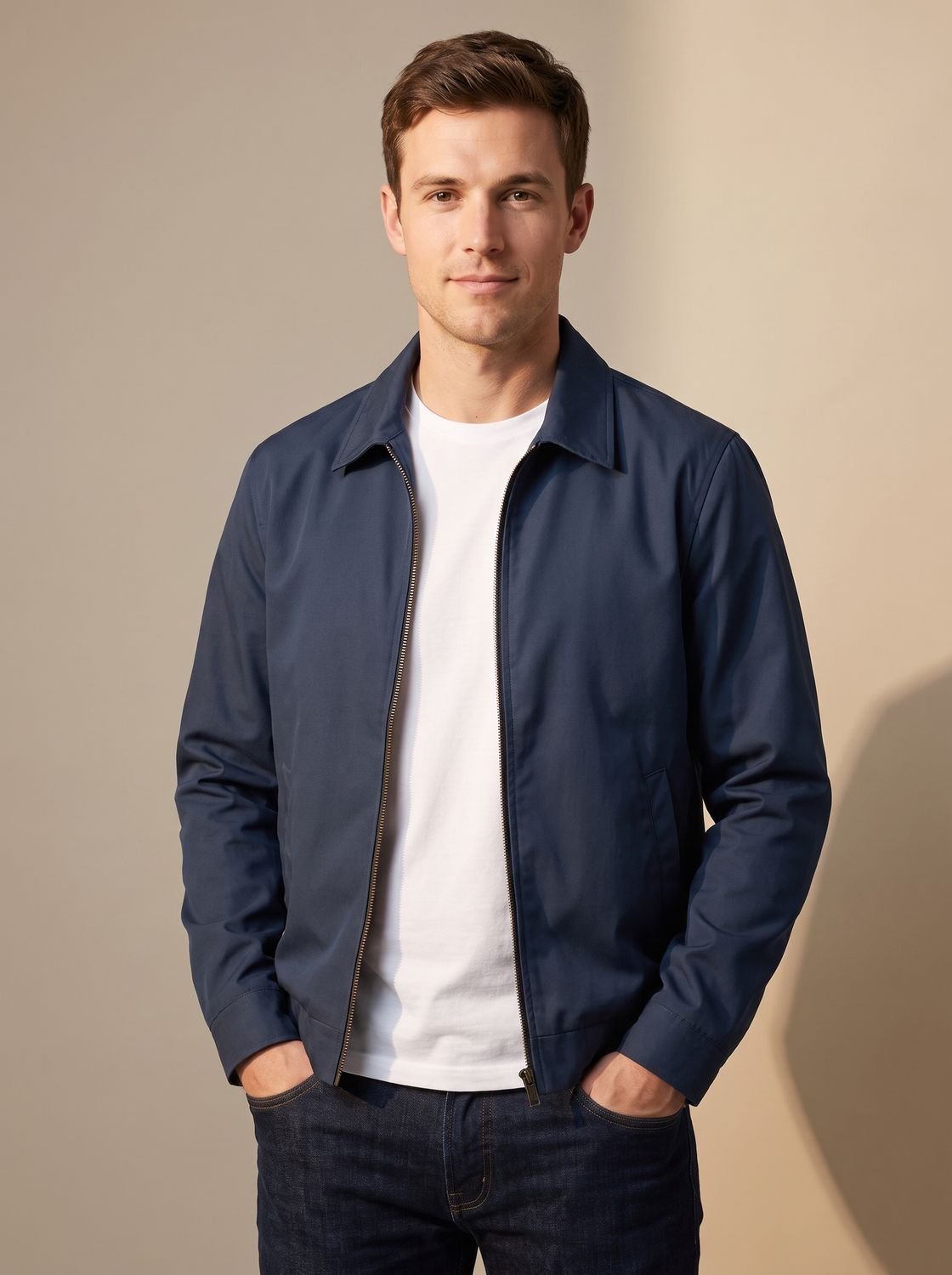 Men's Classic Harrington Zip Jacket with Contrast Check Lining