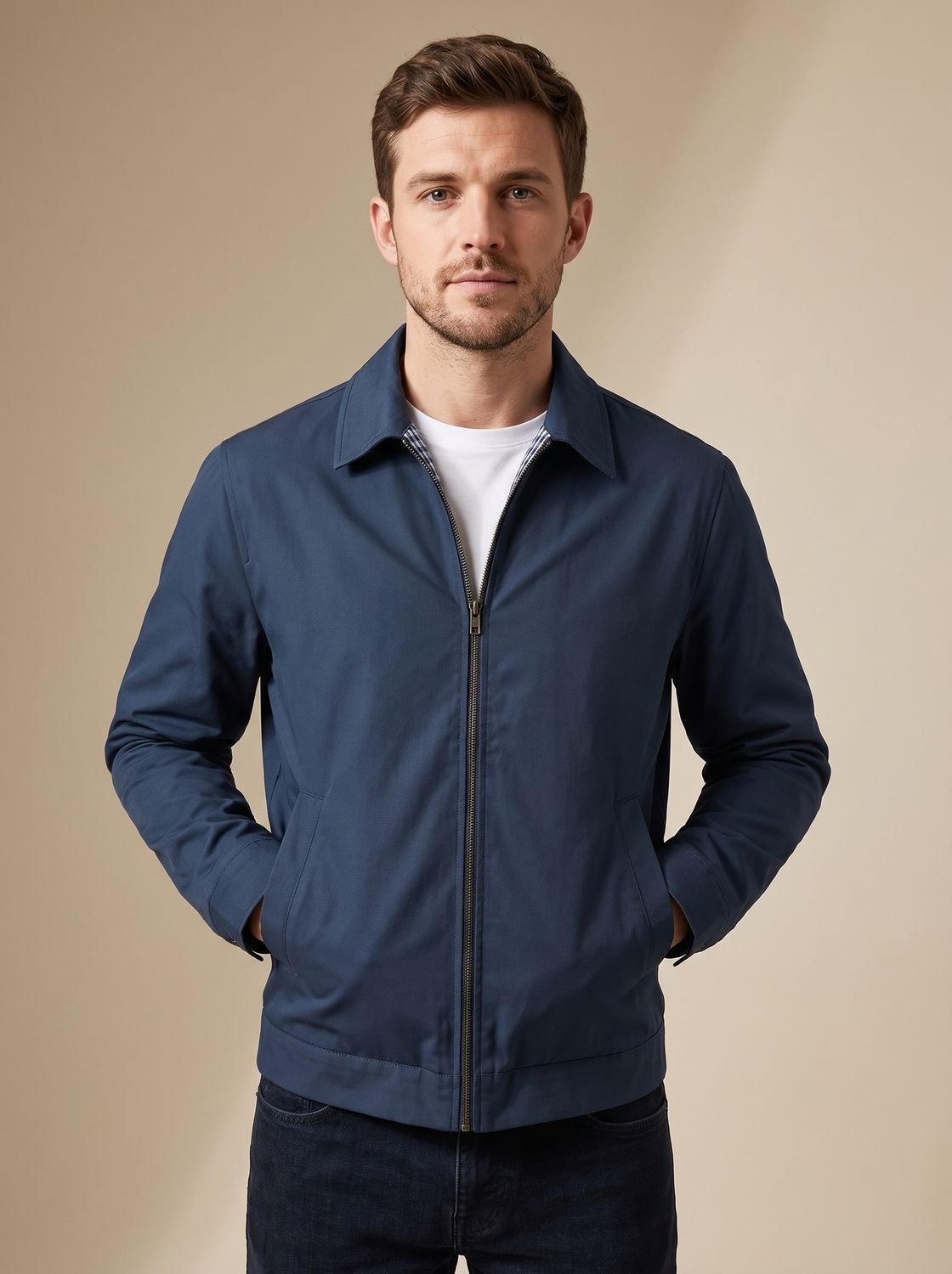 Men's Classic Harrington Zip Jacket with Contrast Check Lining
