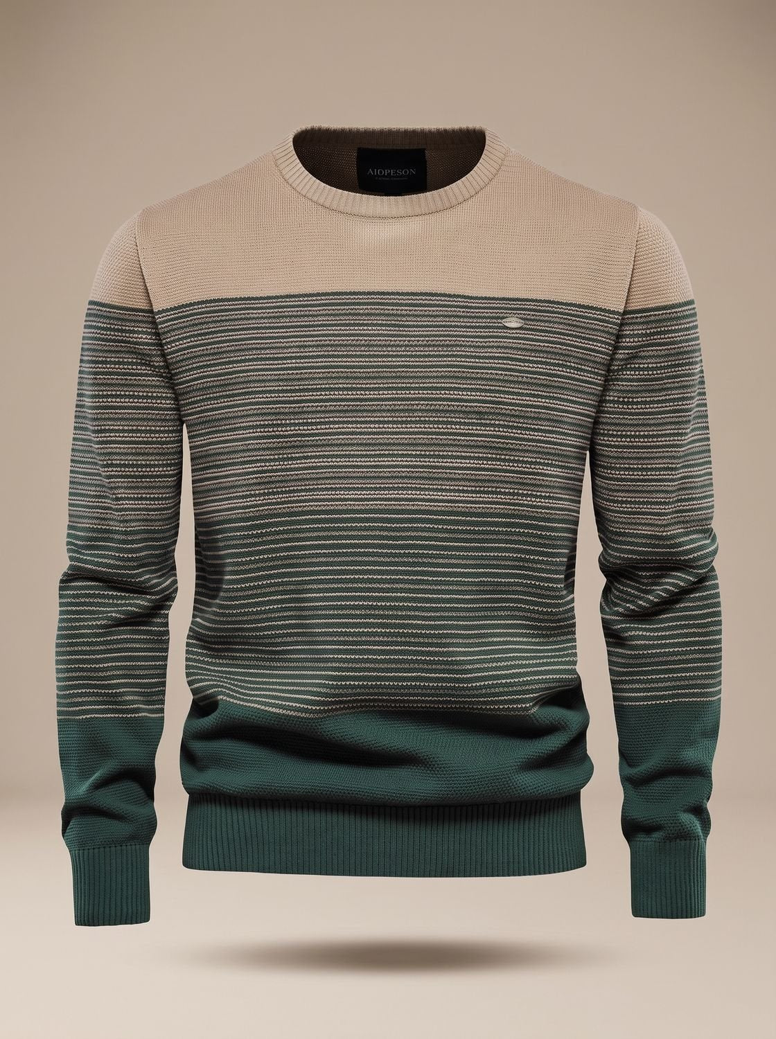 Men's Regular Fit Gradient Stripe Knit Crewneck Sweater - Green