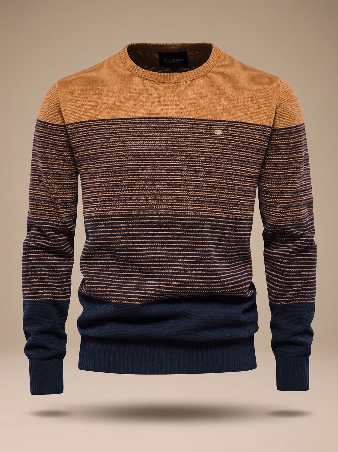 Men's Regular Fit Gradient Stripe Knit Crewneck Sweater - Orange