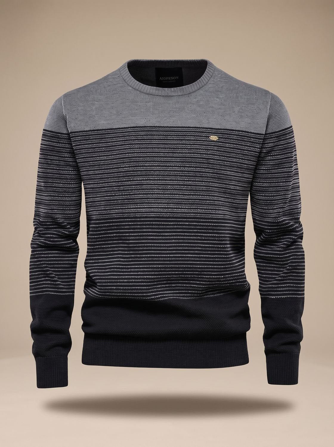 Men's Regular Fit Gradient Stripe Knit Crewneck Sweater - Gray