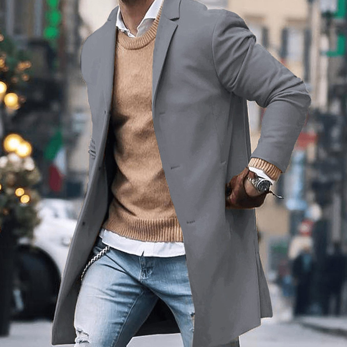 Men's Below-the-Knee Structured Street Topcoat - Gray