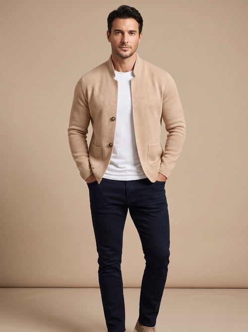 Men's Casual Textured Cardigan with Button Placket