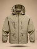 Men's Windproof Waterproof Hiking Jacket with Drawcord Hood - Khaki