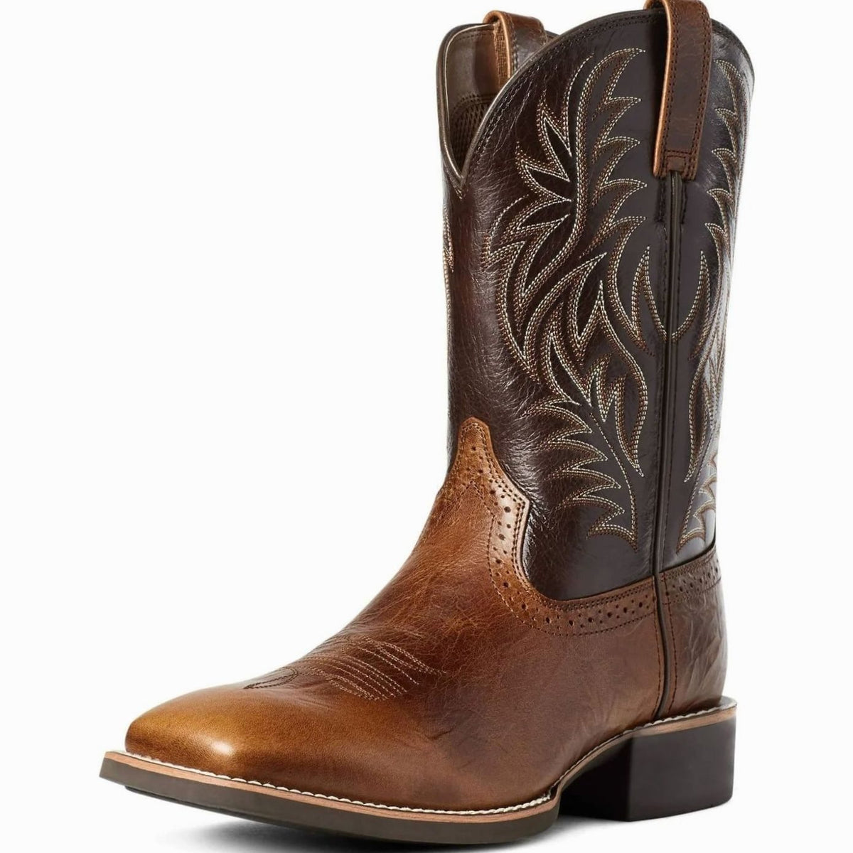 Men's Full-Length Stitch Detail Leather Cowboy Boots - Dark Brown