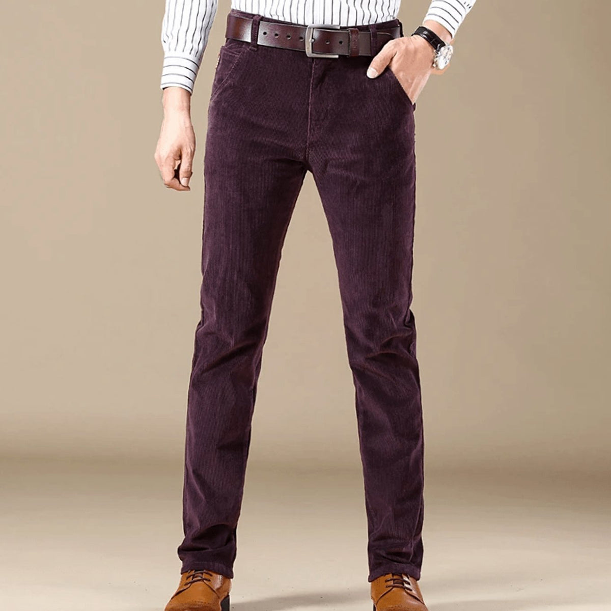 Men's Corduroy Slim Pants for Winter Days - Purple