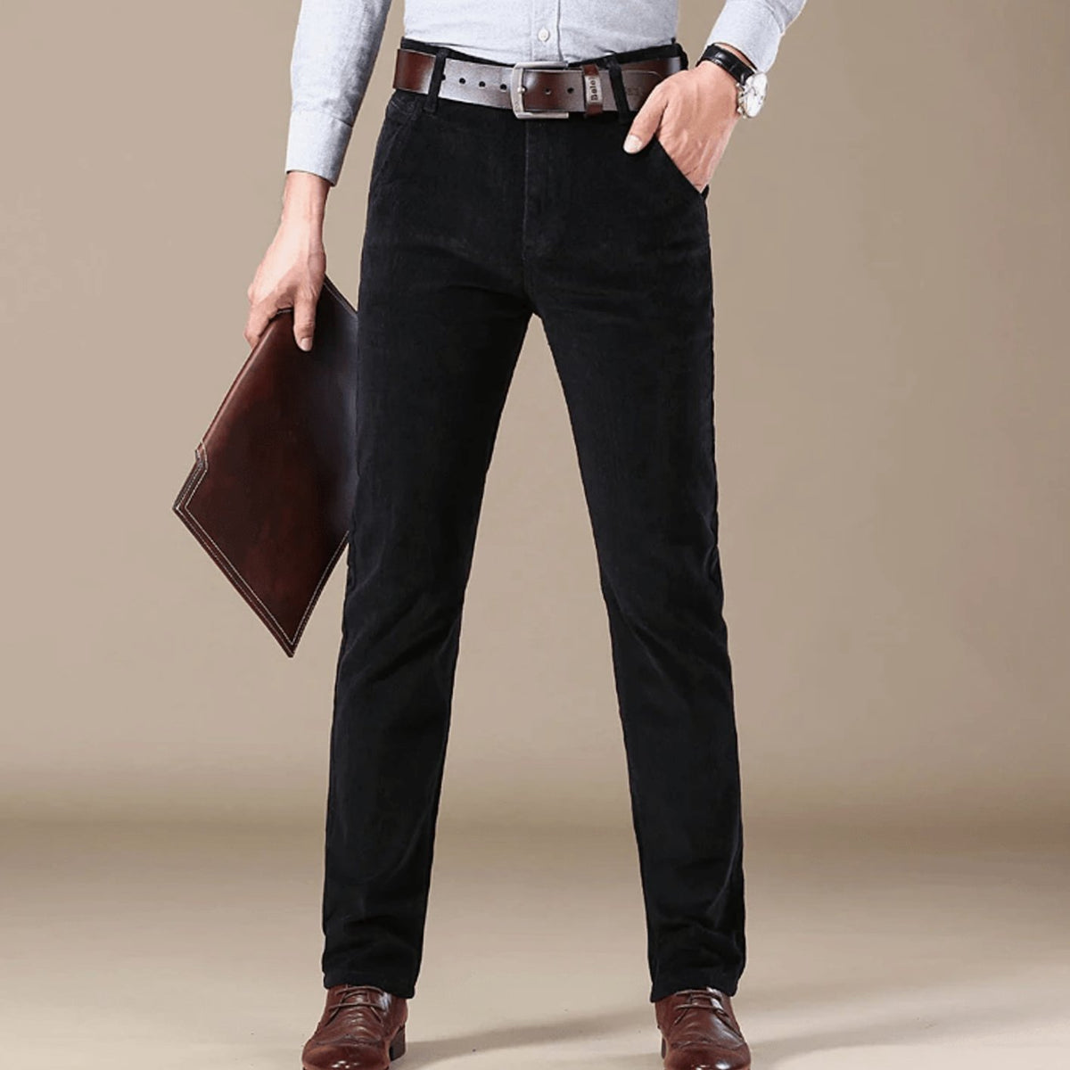 Men's Corduroy Slim Pants for Winter Days - Black