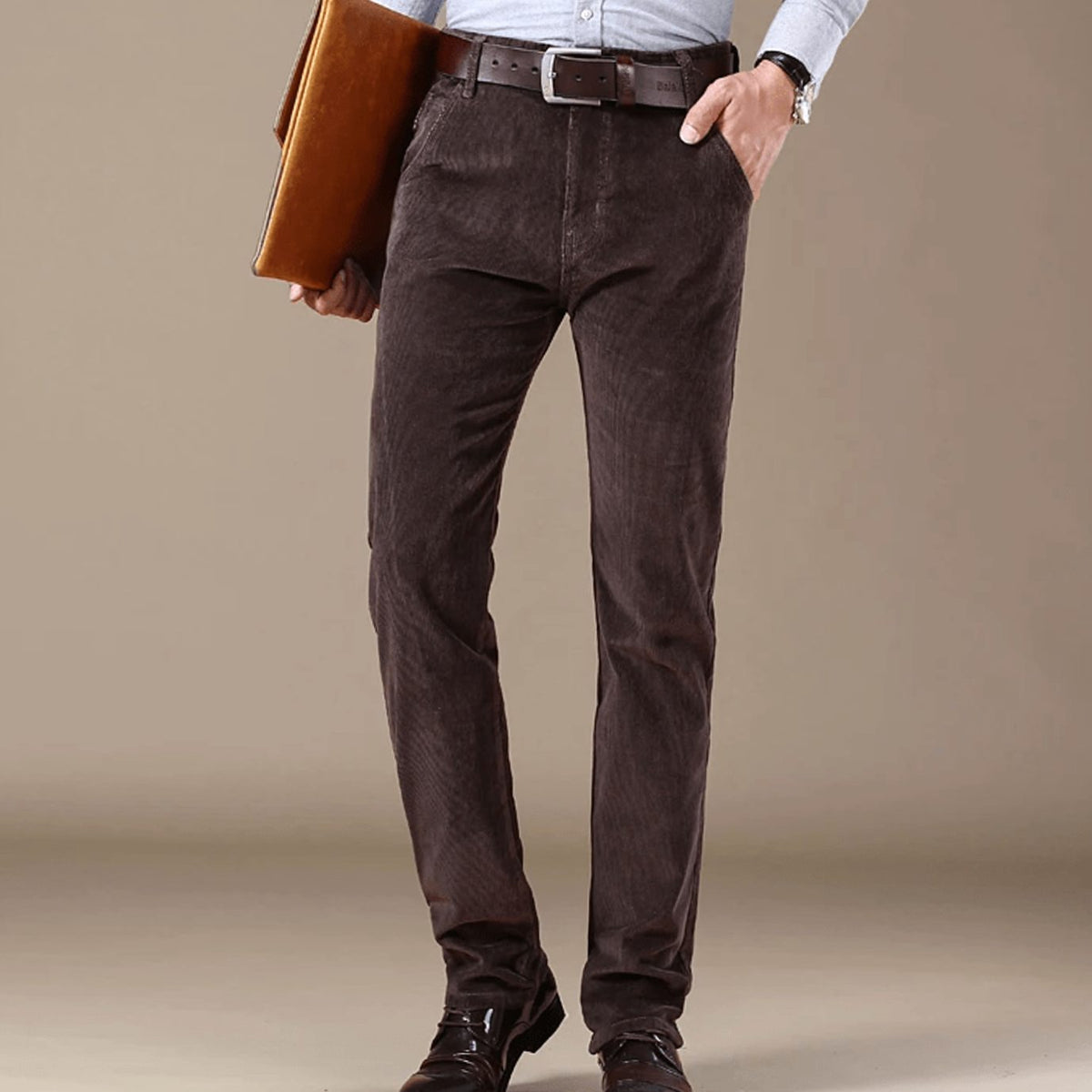 Men's Corduroy Slim Pants for Winter Days - Dark Brown