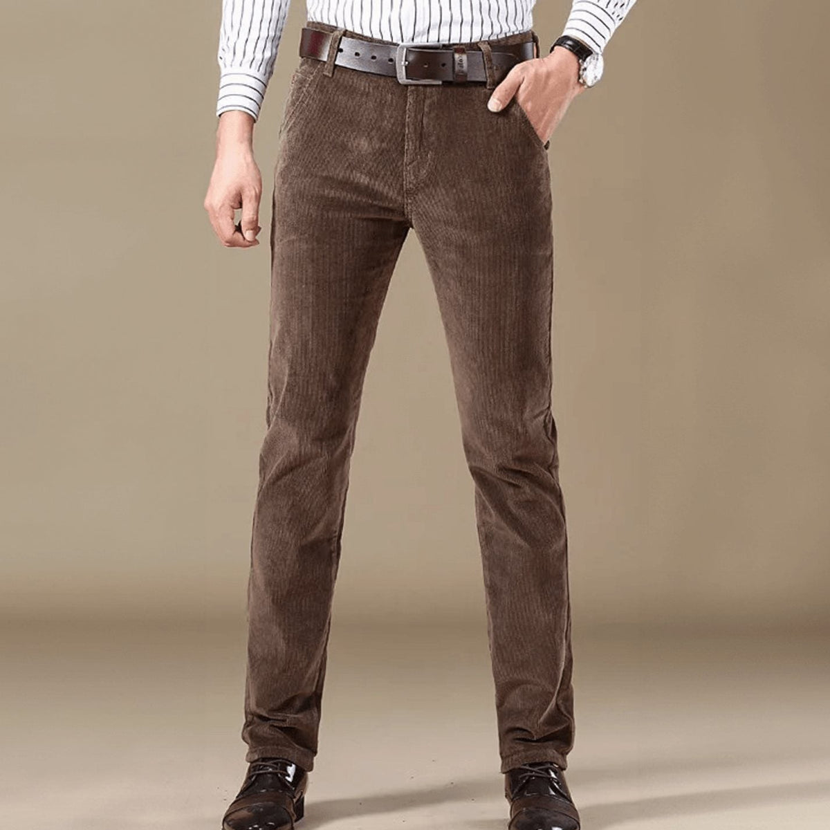 Men's Corduroy Slim Pants for Winter Days - Light Brown