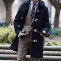 Men's Wool Toggle-Front Hooded Coat for Winter Commutes - Dark Blue