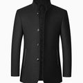 Men's Tailored Wool Overcoat with Diamond-Quilted Lining - Black