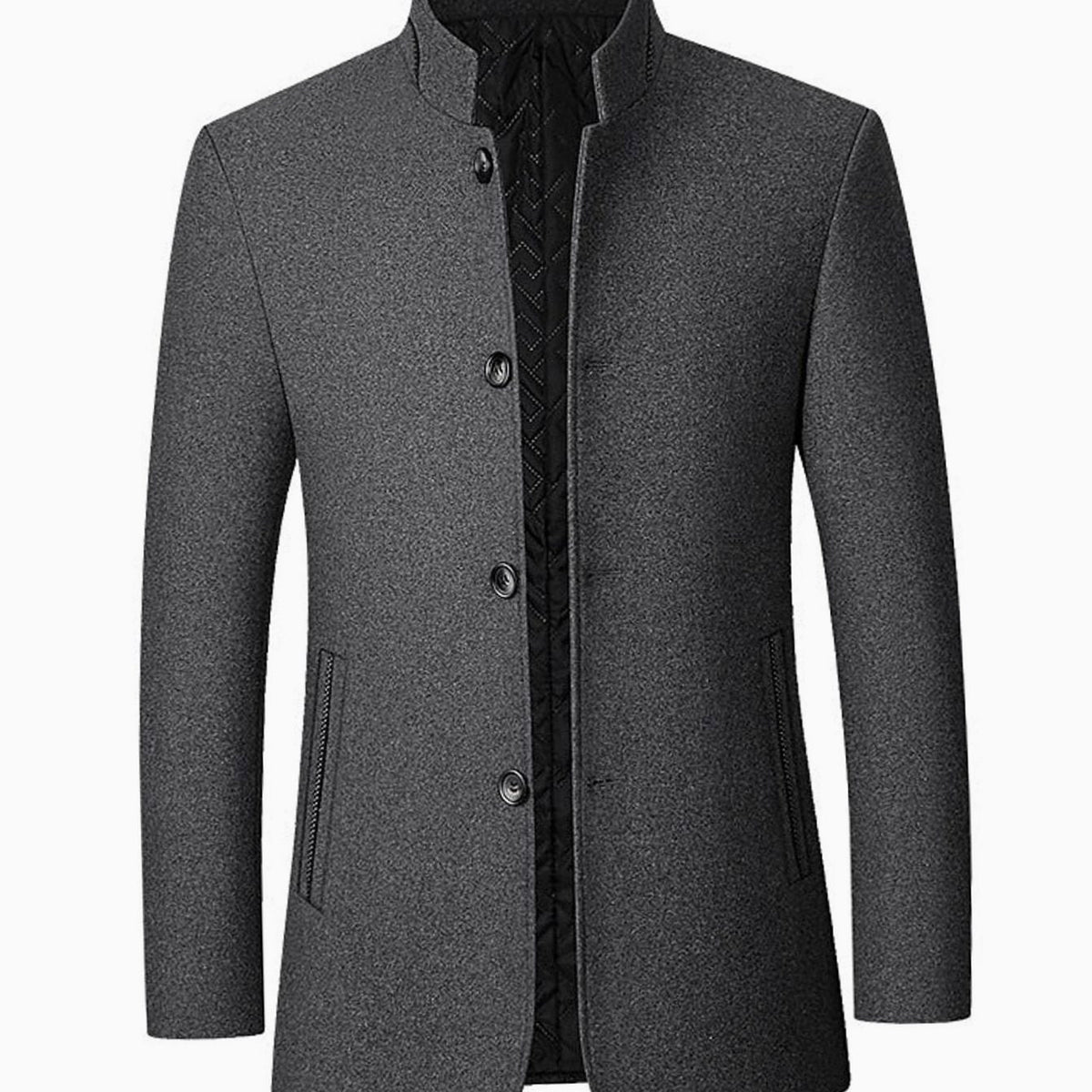 Men's Tailored Wool Overcoat with Diamond-Quilted Lining - Gray
