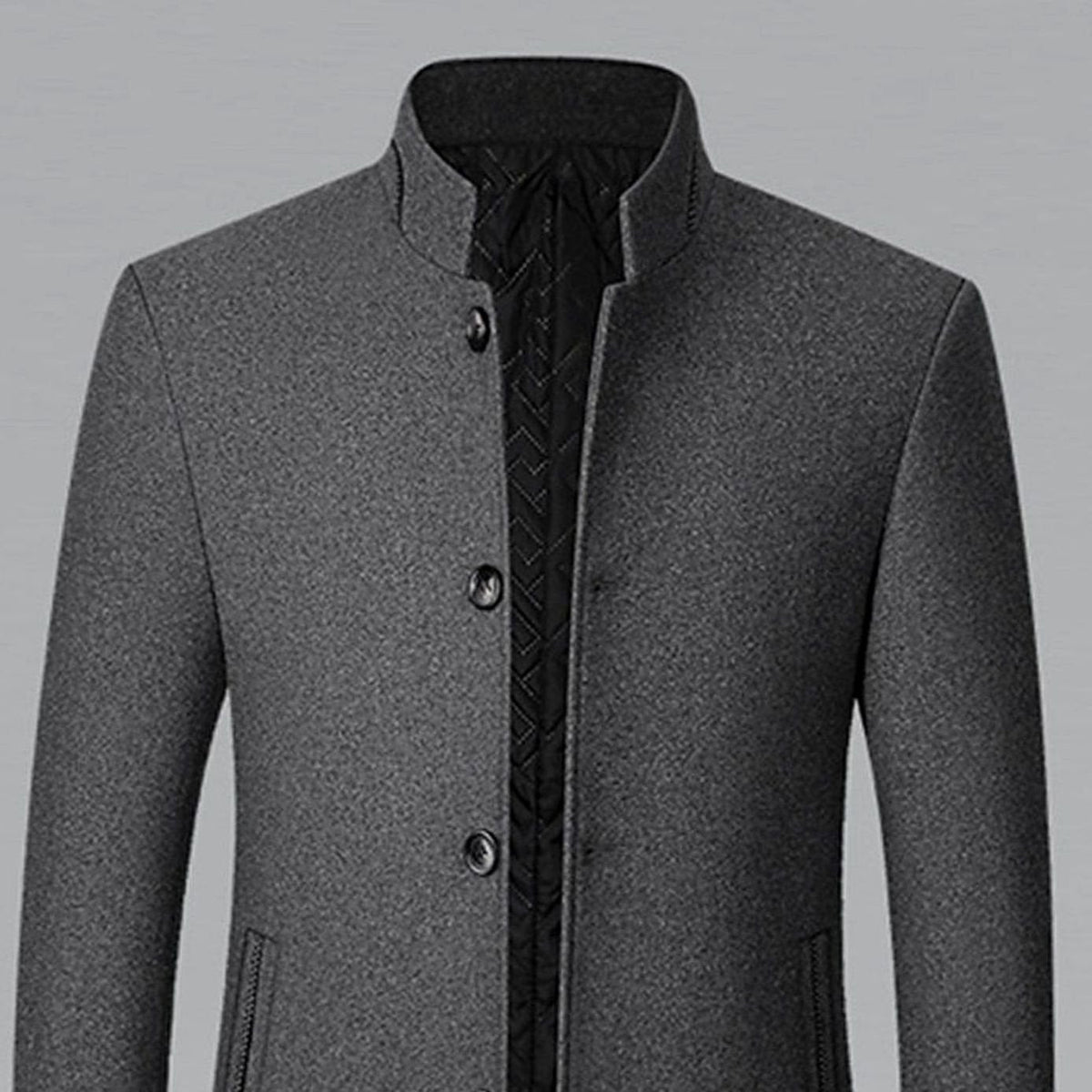 Men's Tailored Wool Overcoat with Diamond-Quilted Lining