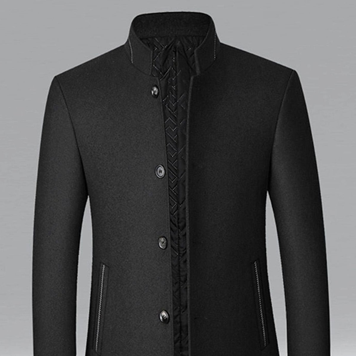 Men's Tailored Wool Overcoat with Diamond-Quilted Lining