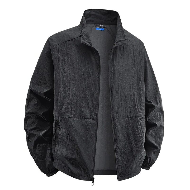 Men's Crinkle-Look Casual Jacket with Full Front Zip - Black