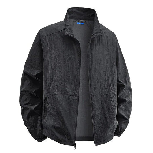 Men's Crinkle-Look Casual Jacket with Full Front Zip - Black