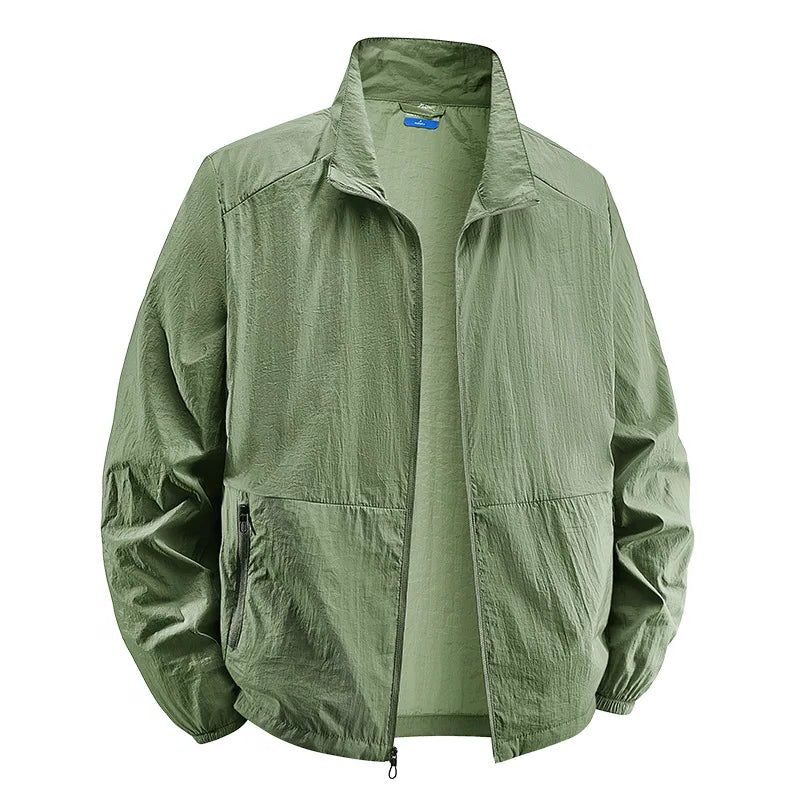 Men's Crinkle-Look Casual Jacket with Full Front Zip - Green