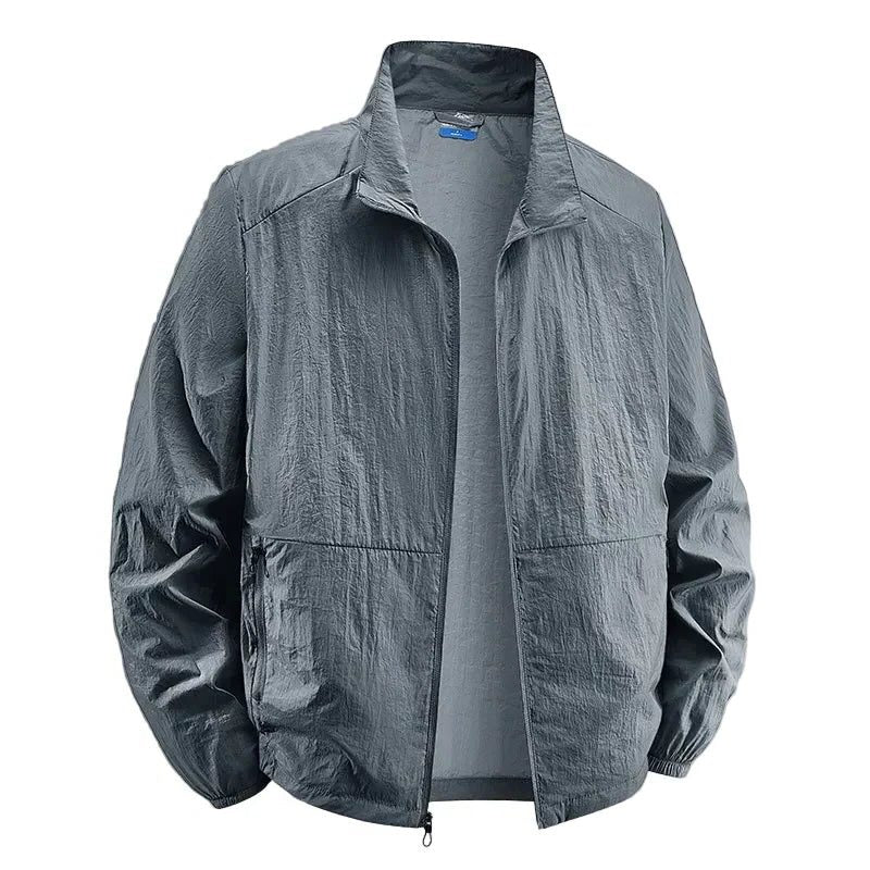 Men's Crinkle-Look Casual Jacket with Full Front Zip - Dark Gray