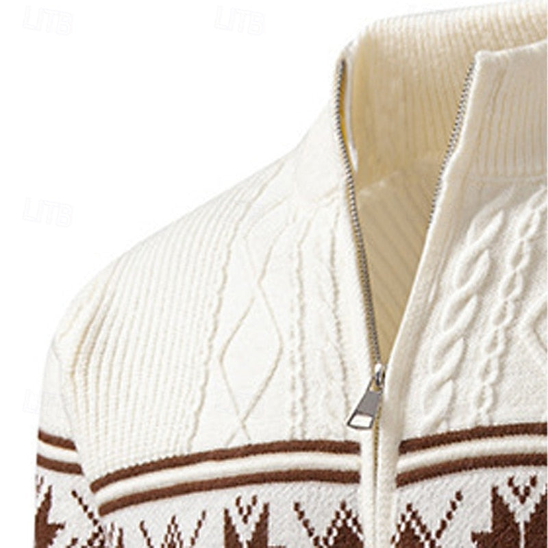 Women's Regular Fit Zip-Front Cardigan in Fair Isle Rib