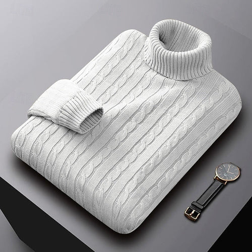 Men's Everyday Cable Turtleneck Sweater in a Regular Cut - White