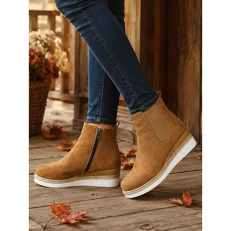 Women's Easy-Zip Low Wedge Booties with Stretch Sides