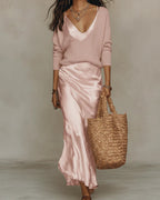 Women's Midi Dress with Sweater Set V-Neck Bodycon Two
