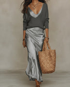 Women's Midi Dress with Sweater Set V-Neck Bodycon Two