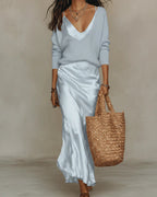 Women's Midi Dress with Sweater Set V-Neck Bodycon Two